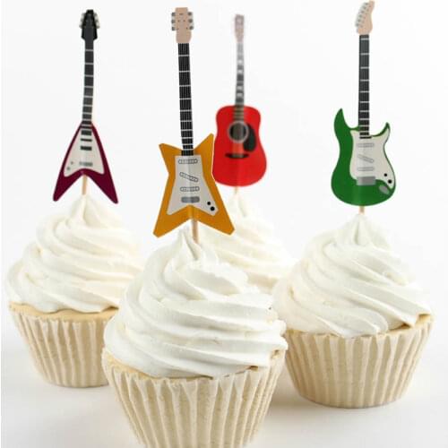 24Pcs Guitar Rock Music Cake Topper with Toothpick Cupcake Toppers Cake Topper for Birthday Wedding Baby Shower