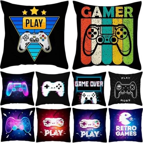 45x45cm Video Game Pillowcase Pillowslip Pillow Cover Home Decoration Game Handle Short Plush Pillowcase Gamer Sofa Decoration