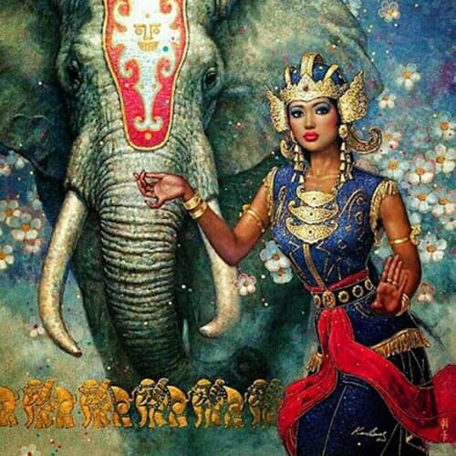 5D Diy Diamond Painting Elephant Beauty Cross Stitch Round Diamond Mosaic Craft Diamond Embroidery Needlework Home Paintings
