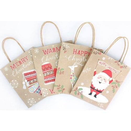 8pcs/12pcs 2019 New Year Christmas Gift Bags Santa Sacks Kraft Paper Bag Kids Party Favors Box Christmas Decorations for Home