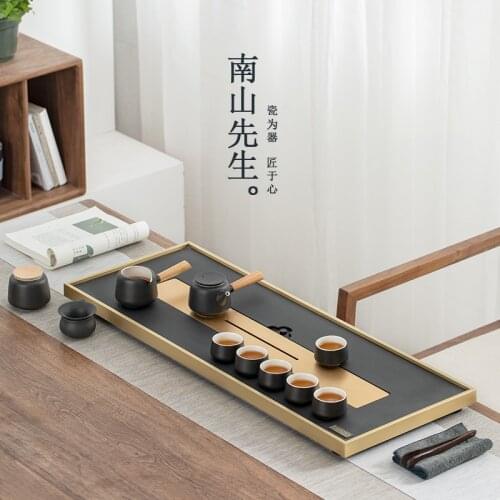 Big Tea Set With Tray Black Ceramic Simple Modern Tea Set Kung Fu Tea Ceremony Retro Tetera Porcelana Teaware Sets BG50TS
