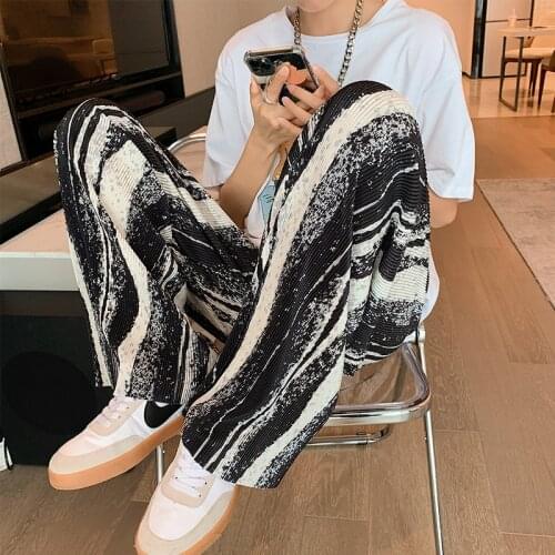 Womens new tie-dye pleated wide-leg pants loose and thin, all-match high waist drape straight mopping casual pants women