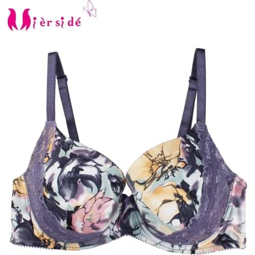 Mierside 2801 Fashion 2Color Plus Size Big Bra Soft Sexy Floral Bralette Comfortable Women Push Up Underwear 30-46C,D,DD,DDD,F,G