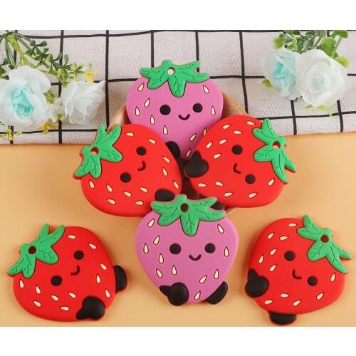Kovict 5/10pcs Strawberry Silicone Teether Food Grade Baby Teething Toy DIY Pacifier Chain Accessories Fruit Pendants Product