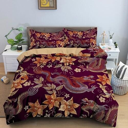 Chinese Dragon And Flowers Soft Duvet Cover Sets Full Queen King Size Bedding Sets Comforter Cover With Pillowcases 2/3 PCS