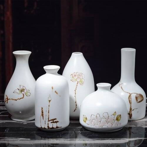 Chinese Small Lotus Vases Ceramic Dining Table Shelf Vase Pot Decorative Cute Flower Vase Filler Home Kitchen Office Hotel Decor