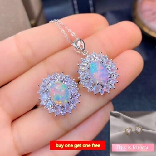 KJJEAXCMY Fine Jewelry 925 sterling silver inlaid natural opal new girl luxury necklace pendant ring set support test