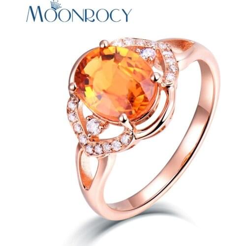 MOONROCY CZ Orange Crystal Rings Rose Gold Color Party Wedding Ring Jewelry for Women Girls Gift Drop Shipping Wholesale