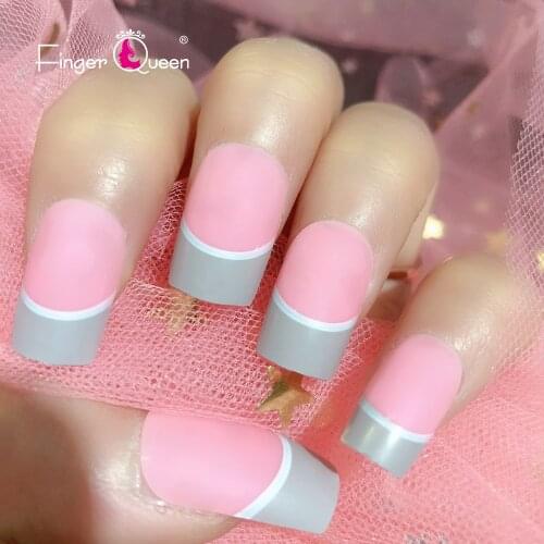Box Of 24 Press On Nails Artificial Nails With Design Halloween Tips Short French Pink Grey Pretty Simplicity Man-Made Acrylic