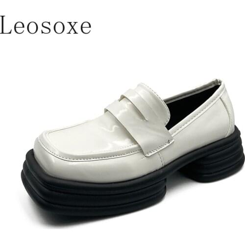 Spring Shoes Female British Style 2021 New Thick-soled Casual Loafers Genuine Leather Fashion Shoes Girls Ladies Shoes