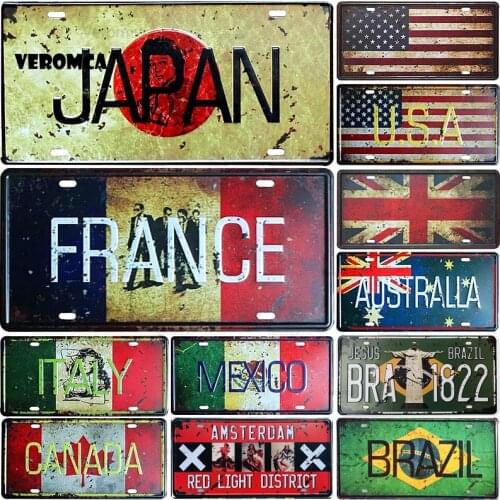 Country Metal Signs Japan Usa Mexico Italy France Flag Car License Number Plate Amsterdam Metal Tin Signs Bar Pub Cafe Home Deco