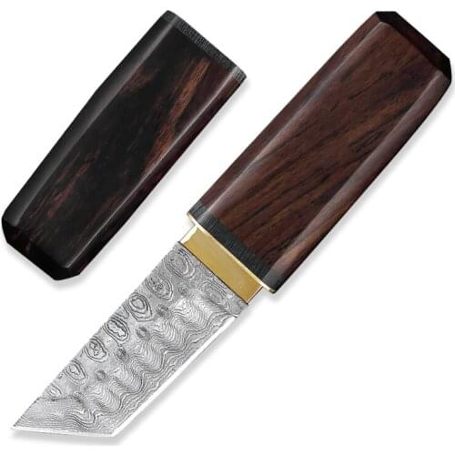 Mini Knife Damascus Steel Straight Knife VG10 Fixed Blade Outdoor Camping Self-defense Hidden Knife Multi-purpose Cutting Tool