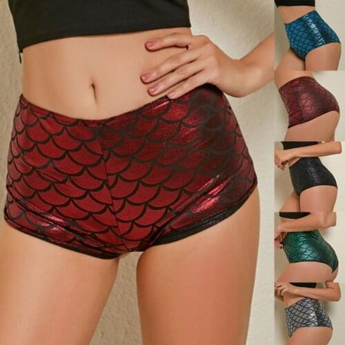Taille Candy Kleur Lakleer Sexy Pole Dance Booty Shorts Mermaid Scales Clubwear Micro Shorts Vis Schaal Perlage Mini Korte Mujer
