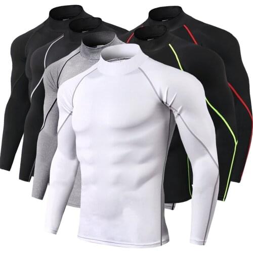 Mens turtleneck fitness long-sleeved motorcycle t-shirt running long-sleeved T-shirt stretch quick-drying tops