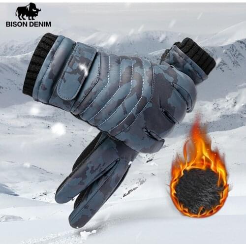 BISON DENIM Winter Gloves for Men Touch Screen Autumn Winter Warm Thicken Mens Gloves Outdoor Sport Full Fingers Gloves S049