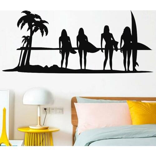 Surf Wall StickerOcean Sunset Girls Surfing Wave Vinyl Living Room Interior Wall Decals Modern Home Decoration Dormitory Y773