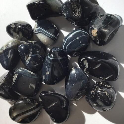 Natural Black Agate Stone Polished Gemstone Collectibles Rough Rock Mineral Specimen Healing Stone Decoration for Fish Tank