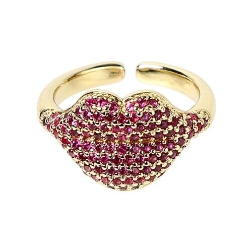 New Arrival Sexy Red Lip Rings For Women 2021 Fashion Jewelry Luxury Zirconia Mouth Party Ring Jewelry