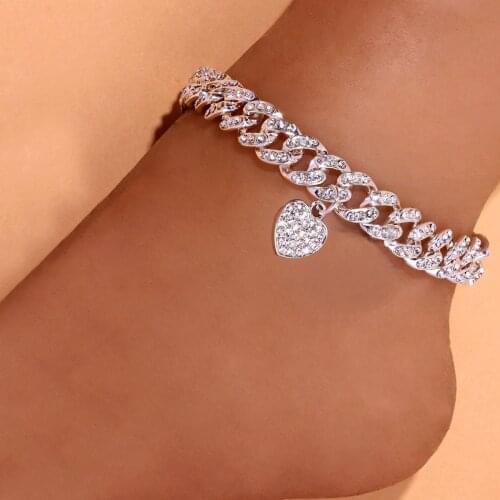 Heart-Shaped Cuban Link Anklet Chunky Wholesale for Women Hip Hop Iced Out Men Miami Punk Ankle Chain Foot Bracelet on the Leg