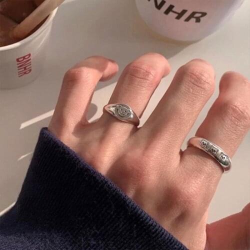 GANXIN Cute Small Bear Open Ring Korea Trendy Retro Silver Color Punk Rings for Women Jewelery Travel Best Accessories Hot Sell