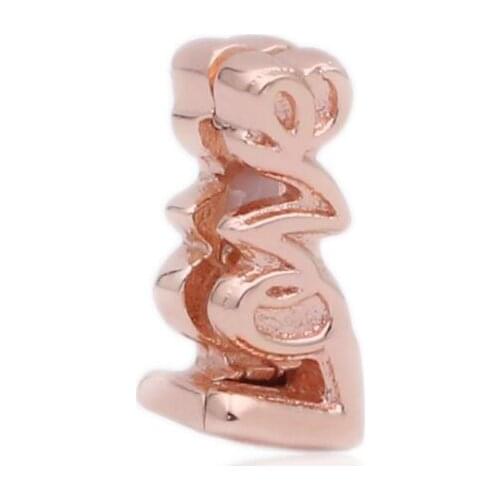 Genuine 925 Sterling Silver Rose Gold Charm Vintage Reflexions Love Letter Clip Beads Fit Pan Bracelet & Bangle Jewelry