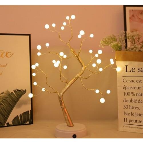 Tree Light Touch Switch Pearl Starry Night Light Touch Switch Home Holiday Bedroom Indoor Kids Bar Decoration Bonsai Fairy Light