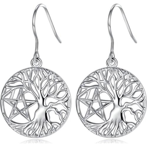 EUDORA 925 sterling silver Tree of life Earring Tree and Star drop Earring Celtics Knot Jewelry For Women Anniversary gift E094