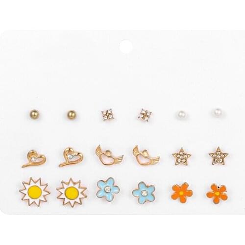 Earrings for Women 2020 Trendy Cute Star Flower Sunflower Fashion Stud Earrings Set Pearl Earrings Brincos
