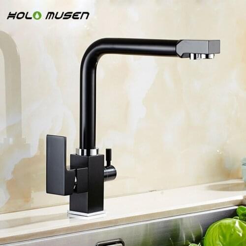 Dual Handle Reverse Osmosis Three Way Sink Mixer 3 Way Filter Tap Brass Tri Flow Kitchen Faucet 3 Way Faucet Black