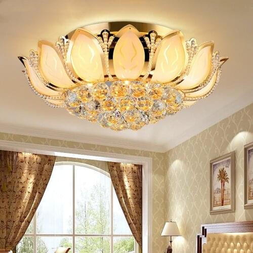 Lotus Flower Modern Ceiling Light With Glass Lampshade Gold Ceiling Lamp for Living Room Bedroom lamparas de techo abajur