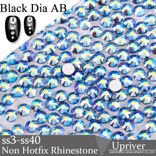 Upriver ss3 - ss30 Glass Beads Black Diamond AB Nail Art Rhinestones for DIY Nail Decoration Loose Non Hotfix Rhinestones