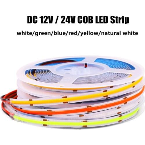 DC12V 24V COB LED Strip High Density Flexible RA90 Warm/Nature/Cool White/Red/Green/Blue Linear Dimmable Led Lights 5m/Lot