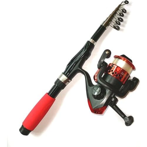 Mini Telescopic Fishing Rod Light Spinning Reel Red Color Combos Kit Carp Fishing Tackle Set