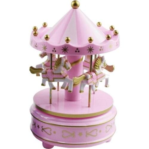Musical Box Merry-Go-Round Music Boxes Room Geometric Wooden Decoration Music Up Carousel Wind Horse Roundabout A7B0