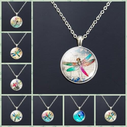 Vintage Charming Dragonfly Glass pendant Shimmering Dragonfly natural photo Necklace Vintage Dragonfly jewelry birthday gift