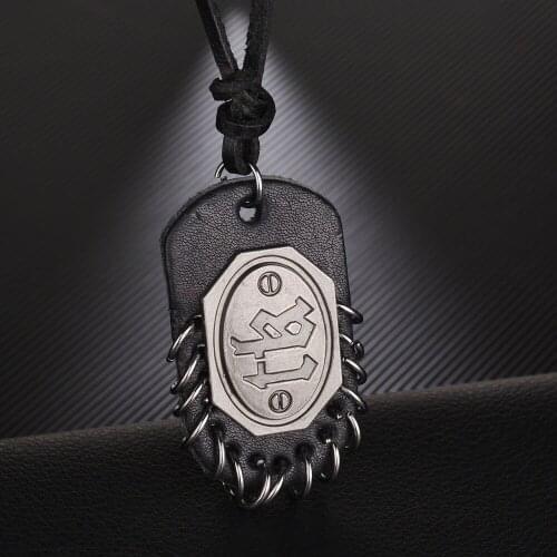 Vintage Stainless Steel Letter Pendant Necklace Adjustable Drawstring Hip Hop Black Retro Rope Chain Necklace for Men Women