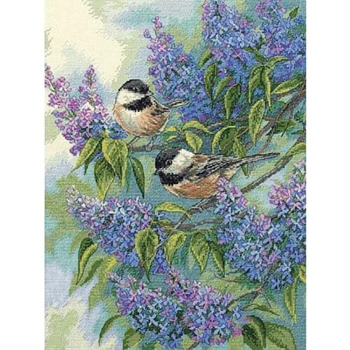 Top Quality Lovely Cute Counted Cross Stitch Kit Chickadees And Lilac Purple Flower And Bird Dim 35258