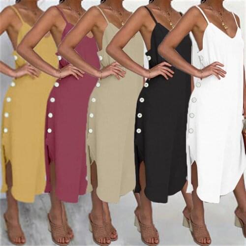 Womens summer 2021 sling split with buttons solid color cotton and linen series fashion sexy long skirt