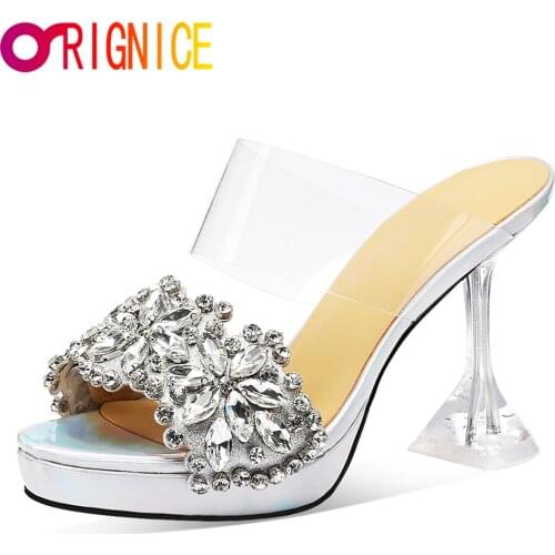 Orignice Platform Women Slippers Summer Sexy Lady Designer Peep Toe Sandals Crystal Transparent High Heels Wedding Party Shoes