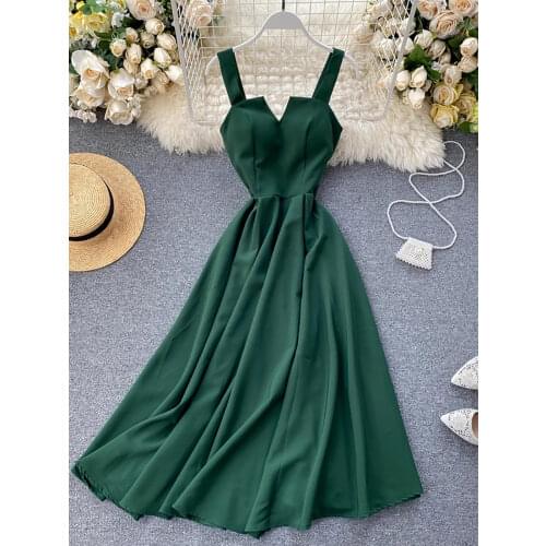 2020 High Quality Women Vintage Dress Summer Sleeveless Strapless Spaghetti Strap Dress Vestidos Party Vacation Beach Dress New