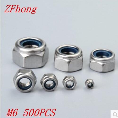500PCS M6 6mm nylon lock nut DIN985 Stainless Steel Nylon Self-locking Hex Nuts Locknut Slip Lock Nut
