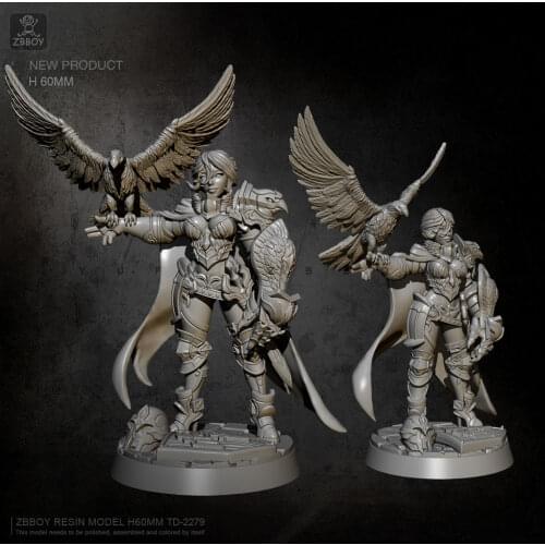 55mm Resin Model Kits Female warrior with flying eagle self-assembeld TD-2279
