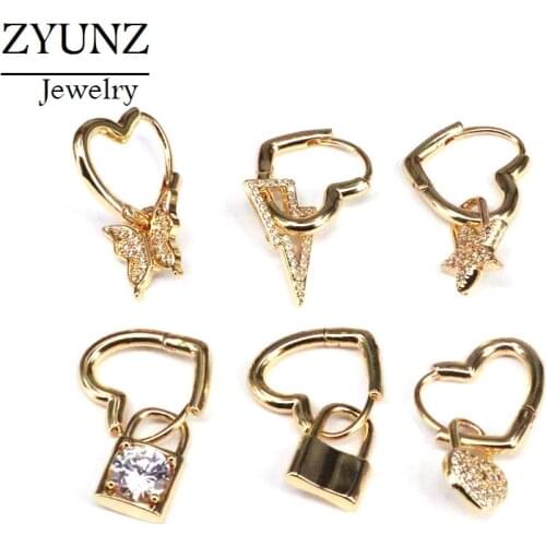 6 Pairs, Fashion Dangle Earrings Crystal Hanging Gold Color Padlock Star Earrring Jewelry Delicate for Women Drop Earrings Gifts