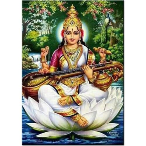 Goddess saraswati Pinterest Goddesses,Diamond painting India and Lotus Cross Stitch 5d Diamond embroidery mosaic Full Drill