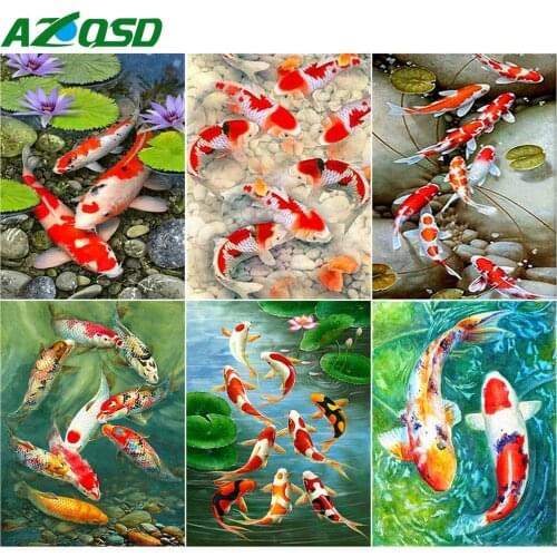 AZQSD 5D Diamond Painting Fish Picture Of Rhinestones Home Decoration Diamond Mosaic Animal Cross Stitch Kits Handmade Craft