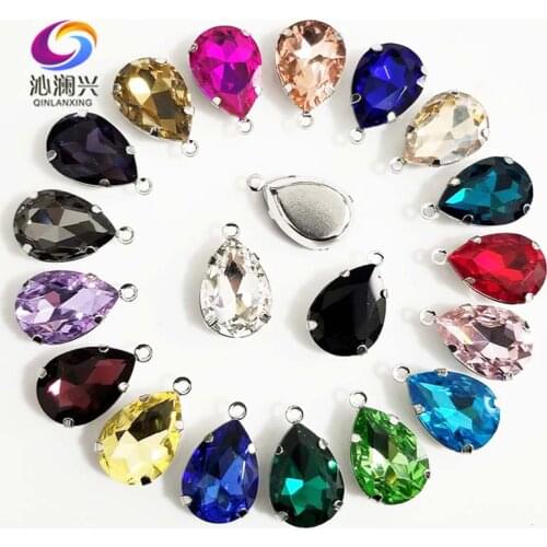 Free shipping 13x18mm High-grade DR shape Crystal glass Silver bottom sew on rhinestones with holes,Diy Clothing accessories