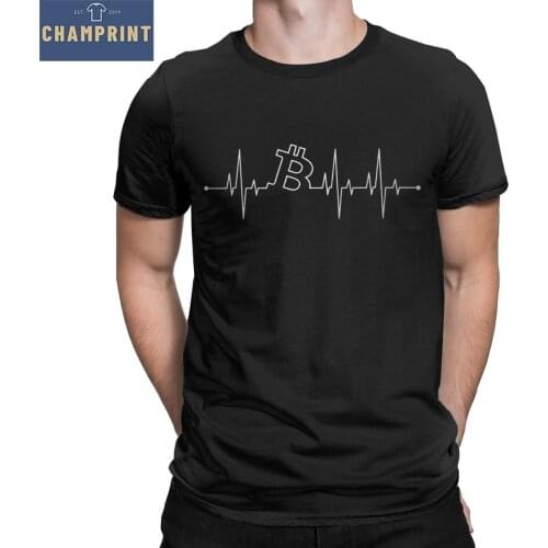 Bitcoin Heartbeat Men T Shirt BTC Crypto T-Shirts Currency Cryptocurrency Novelty Tee Shirt Pure Cotton Birthday Present Clothes