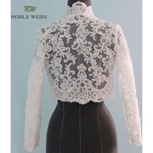Long Sleeve Wedding Bolero Appliques Bridal Wraps for Wedding Party Prom High Neck Ivory Bride Jacket Bolero Shrug Custom