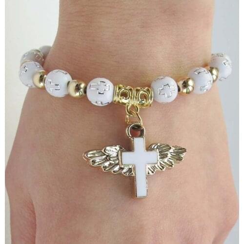 Angel Wing Cross Bracelet Favor for Girl Baptism Favor Christening Favor Bautizo Recuerdos Jesus Christ Cross Prayer Bracelet