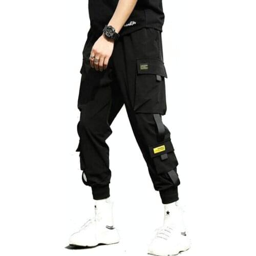 Streetwear Hip Hop Black Harem Pants Men Elastic Waist Punk Pants With Ribbons Casual Slim Jogger Pants Men Hip Hop Trousers